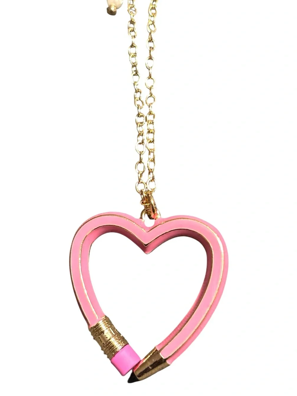 NWT•Betsey Johnson Pink Pencil Heart Shaped Necklace